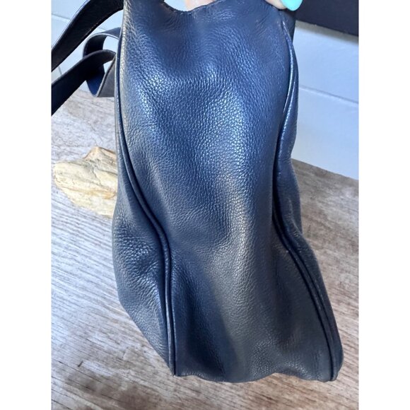 Michael Kors large navy blue pebbled leather tote shoulder bag MK logo gold hard - Picture 5 of 9